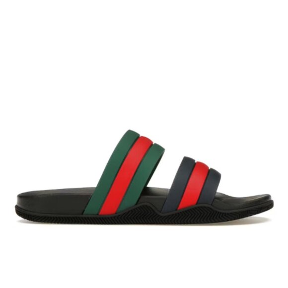 100% AUTHENTIC Gucci Men’s Rubber Slide Sandals Green/Red/Blue SIZE 10 US - Picture 1 of 5